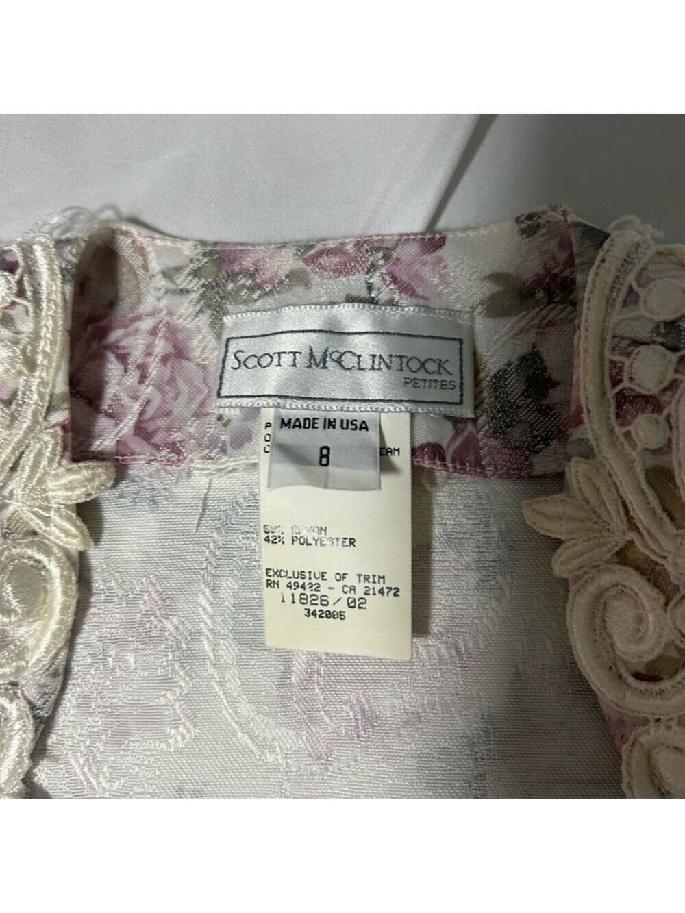 Scott McClintock Vintage 80s Ivory Brocade Skirt Suit Size 8 Petite Pearl Lace - Picture 5 of 16